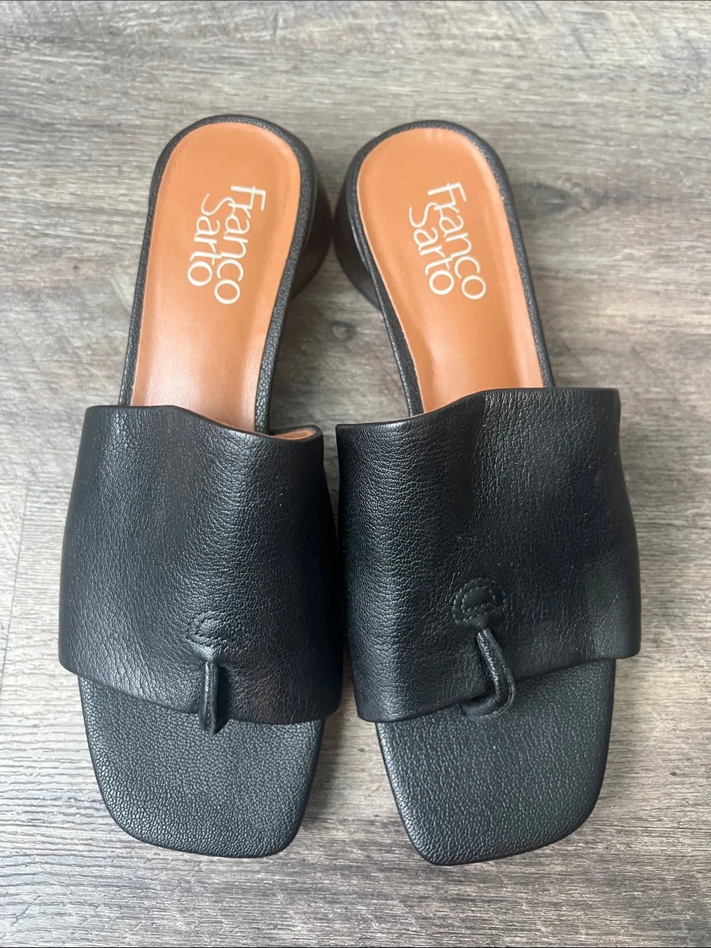 Franco Sarto Black Leather Slide Heels 6.5M ♣️